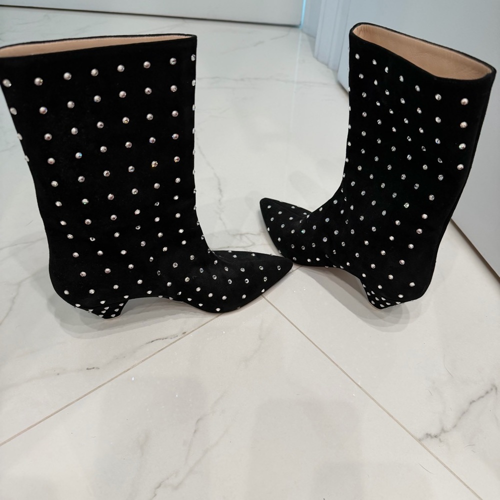 The Attico These are the Attico Sofia black suede Swarovski embellished booties.